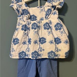 💙 Rare Editions Blue Floral Peasant Top & Leggings Set – Girl’s Outfit 💙